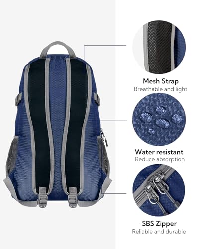 WATERFLY Small Lightweight Packable Backpack: 20l Hiking Daypack Man Woman | 20L,Recycled nylon material,Multi-compartment storage,Water-resistant,Everyday carry,Ultra Light Foldable Travel Day Pack - color: Dark Blue