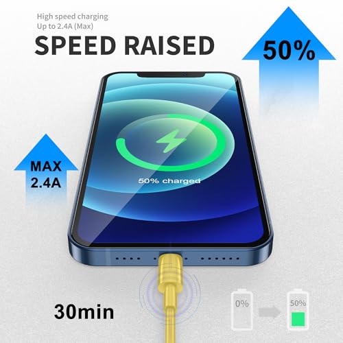 iPhone Car Charger Cord, USB to Lightning Cable for CarPlay, 3FT Yellow | For Apple iPhone 14/13/12/11 Series, USB A to Lightning Charging Cable, Fast Charging and Data Transfer - color: Yellow, size: 3FT