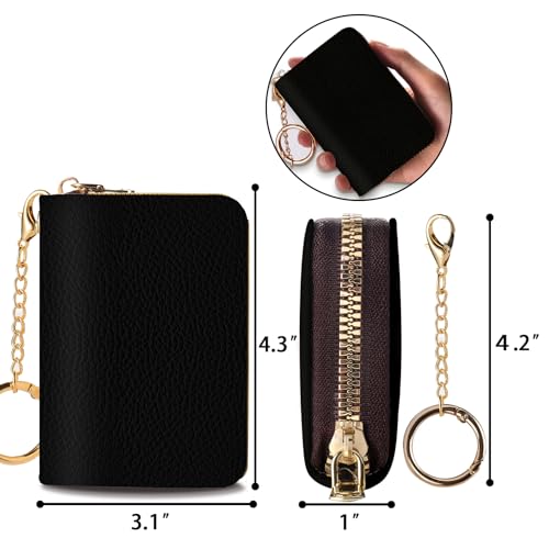 Yonlevres Credit Card Holder RFID Small Wallet Women Keychain Zipper - color: Black