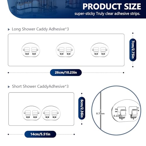 Shower Caddy Adhesive Replacement, Adhesive Hooks Stickers, Strong Hook Strip for Shower Caddy Basket Shelf, Soap Holder, Bathroom Storage Corner Shelves, Kitchen Racks (Transparent-6Pack) - color: Transparent-6Pack