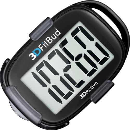3DFitBud Simple Step Counter Walking 3D Pedometer by 3DActive with Clip, Lanyard Accurate Step Tracker Large Display, Easy to Use for Kids Men Women Adult Seniors Daily Step Tracking - A420S - color: Black
