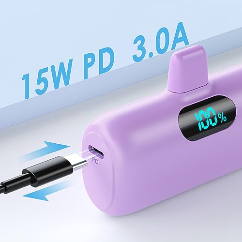 [2 Pack] Small Portable Charger for iPhone,Upgraded 5000mAh PD Fast Charging Power Bank, LCD Display Cute Mini Battery Pack Compatible with iPhone 14/14 Pro Max/13/13 Pro/12 Pro/11/XR/X/8,Blue+Purple - color: Blue +Purple