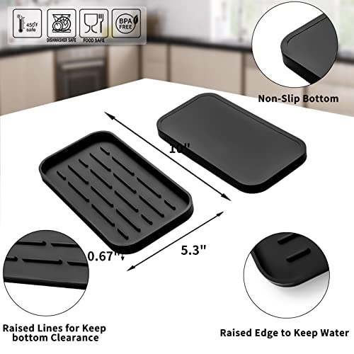 MicoYang Silicone Kitchen Sink Organizer Tray for Multiple Usage,Eco-Friendly Sponges Holder for Kitchen Bathroom Counter or Sink,Dish Soap Dispenser,Scrubber,Bottle,Cup (Black, 10"×5.3") - color: Black, size: 10" x 5.3" x 0.7"