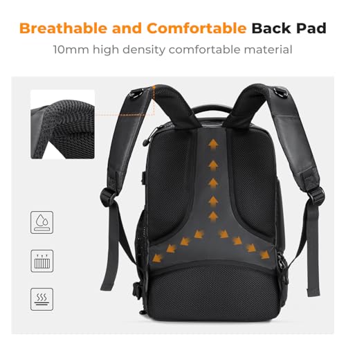 K&F CONCEPT Camera Backpack,25L Large Capacity Camera Bag for Photographers | Raincover, 15.6 Inch Laptop Compartment, Compatible for Canon/Nikon/Sony/DJI Mavic Drone, B10 - color: 02-all-black, size: 25L