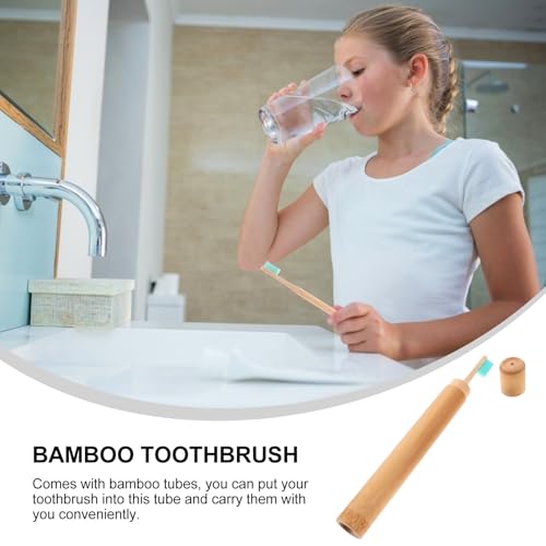 Healifty Bamboo Toothbrush Travel Kit with Degradable Tubes - 3 Pack Disposable Eco-Friendly Toothbrushes with Protective Case for Home Hotel and Travel