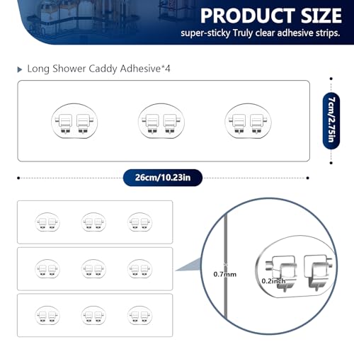 4 Pack Shower Shelf Adhesive Replacement, No Drilling Transparent Adhesive Hooks Stickers, Strong Wall Hook Strip for Shower Caddy Basket and Bathroom Shelf, Kitchen Racks (3 Hooks) - color: Transparent-4Pack 3 Hooks