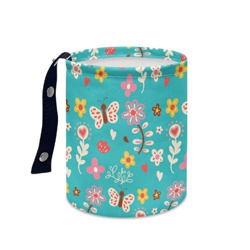 Cartoon Daisy Butterfly Car Rubbish Bag Can Reusable Hanging Auto Garbage Organization Can Bin with Adjustable Strap for Camping，Travel Accessories - color: Cartoon Daisy Butterfly