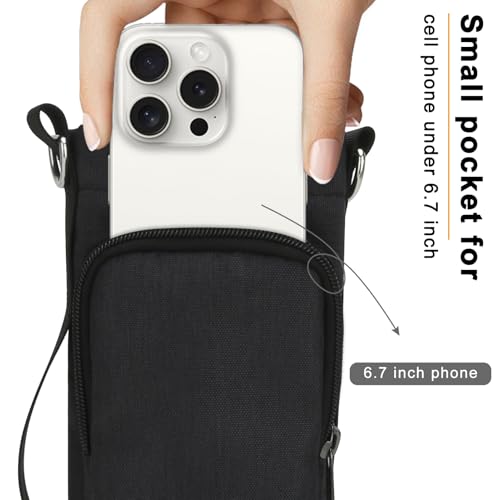 E-Tree Canvas Crossbody Water Bottle Bag,Shoulder Strap,Phone Pocket Black | Canvas & Nylon, Fits 800ml Bottles, Adjustable Strap, Phone Pocket, Hiking Gym Camping, Unisex