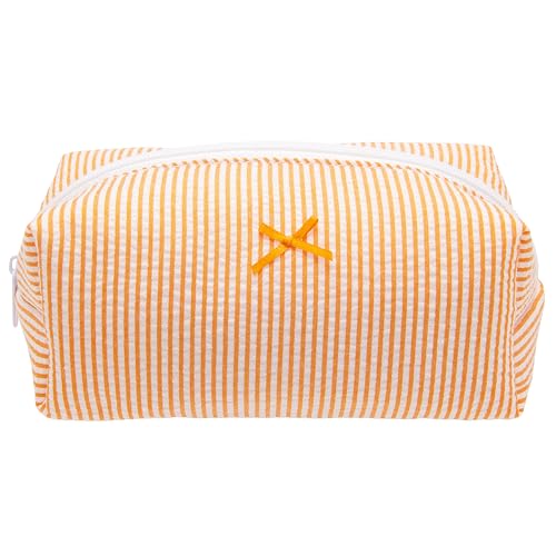 PAZIMIIK Cozy Makeup Bag for Women,Zipper Cosmetic Pouch,Stripe Orange - color: Stripe Orange
