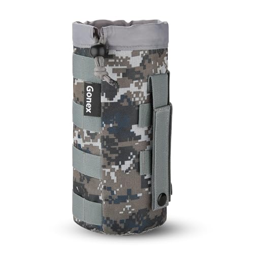 Gonex MOLLE Bottle Pouch, Drawstring Water Bottle Holder | 900D Oxford, Mesh Bottom, Fits MOLLE Packs & Vests, Flexible Height, Holds Bottles or Umbrellas - color: Camo Green