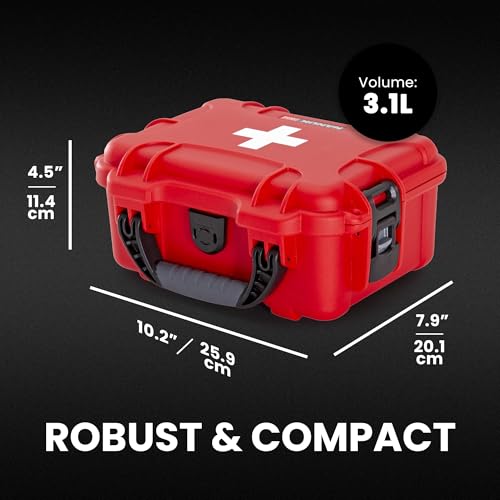 NANUK 904 Waterproof First Aid Box Empty – Durable, Medical First Aid Organizer Case, IP67-Rated, Dustproof, Impact-Resistant, and Floats (8.4" x 6.0" x 3.7") – Red | Floats (8.4' x 6.0' x 3.7'), Medical Organizer Case, IP67-Rated - size: 904 - Empty