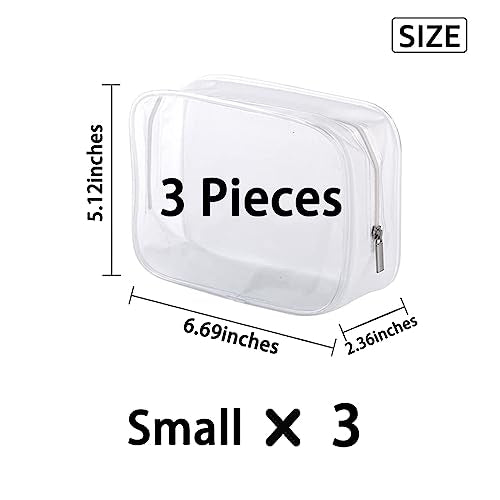 Clear Plastic Zippered Toiletry Carry Pouch TSA Approved Toiletry Bag Portable Cosmetic Makeup Bag for Vacation, Bathroom and Organizing (White 3Pcs, Small) - color: White 3Pcs, size: Small