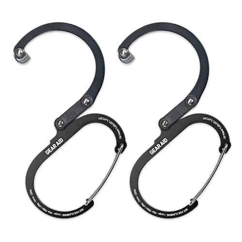 GEAR AID HEROCLIP (Small) Carabiner Gear Clip and Hook, for Hanging Bags, Purses, Lanterns, Strollers, Tools, Helmets, Water Bottles, and More - color: Stealth Black, style: 2 Pack