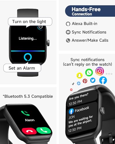 1.95" Smart Watch for Men Women with ALEXA, Fitness Watch for Android iOS - color: Black