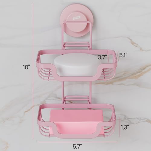 TAILI Soap Holder, Soap Dish Suction Cup with Hooks,Stainless Steel,2 Layer | Soap Dish for Shower, Bathroom Bar soap holder Shower Wall, Stainless Steel Sponge Holder for Tub Kitchen, Pink - color: Pink
