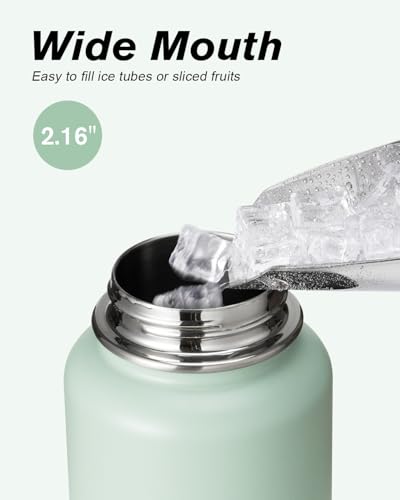 Coolflask 40 oz Water Bottle Insulated with Straw & 3 Leakproof Lids - color: Grey Green, size: 40 Ounces