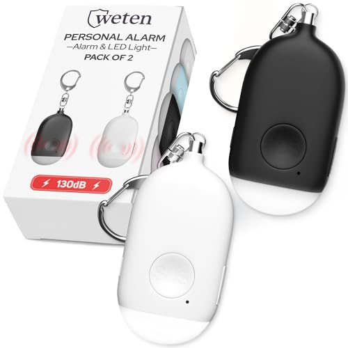 Weten Rechargeable Personal Alarm Keychain - 130dB Siren & LED Light - 2 Pack Personal Safety Alert for Women to Carry - Panic Button Alarm for Security - Rape Whistle for Self Defense (Black&White) - color: F - Black&White