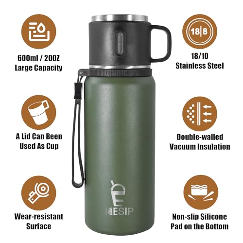 Stainless Steel Insulated Bottle, 27oz with cup Vacuum Insulated Water Bottle, Thermo for Hot Drinks/Cold Drinks,24-Hr Insulation Commute, Travel - color: Green, size: 27 Ounces