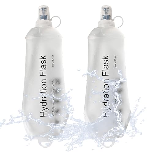 J.CARP 2Pcs 500ml Soft Flask Running Water Bottles, TPU Foldable Running Hydration Flask for Hydration Pack Cycling Hiking Climbing Outdoors Motorbike White - color: White-2Pcs, 500ml