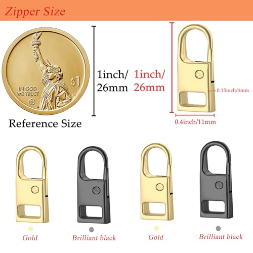 Urmspst Zipper Pull Replacement (Upgraded), 8 Pcs Detachable Zipper Pull Tabs for Boots Purse Luggage Clothing Jackets Backpacks Coat(2 Color Gold, Brilliant Black) - style: D 8PCS Gold/Bright black