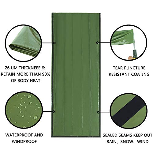Emergency Sleeping Bag, Lightweight Survival Sleeping Bags Waterproof Thermal Emergency Blanket, Bivy Sack Survival Gear for Outdoor Adventure, Camping, Hiking, Orange, Green - color: Green- 1 Pack
