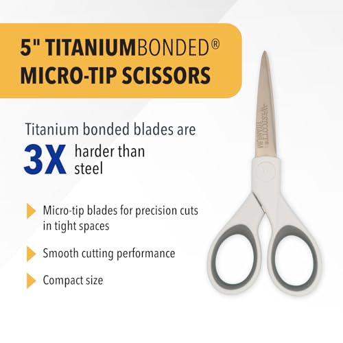 Westcott 5-Inch Micro-Tip Fabric Scissors with Titanium-Bonded Blades - Craft Scissors for Paper and Fabric, Sewing, and More - size: 5-Inch, style: 5" Straight