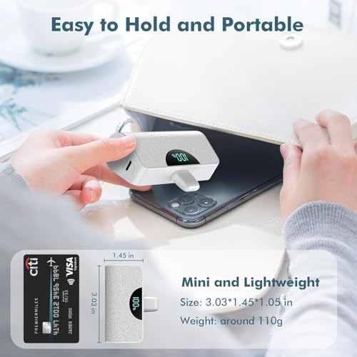 Feob [2 Pack] Mini Portable Charger 5200mAh,Ultra-Compact PD Fast Charging Power Bank,LCD Display Cute Battery Pack Backup Charger Compatible with iPhone 14/14 Pro Max/13 Pro/12/11/XR/8/7 - color: Warn White+Warn White