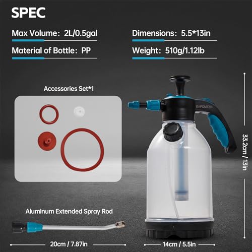 70oz Sprayer Bottle, 0.5gal Pump Sprayer for Flowers, Potted Plant | Handheld Water Bottle with Easy Refill Side Port, Measuring Cup Cap, Clear Bottle with Scale, Aluminum Wand