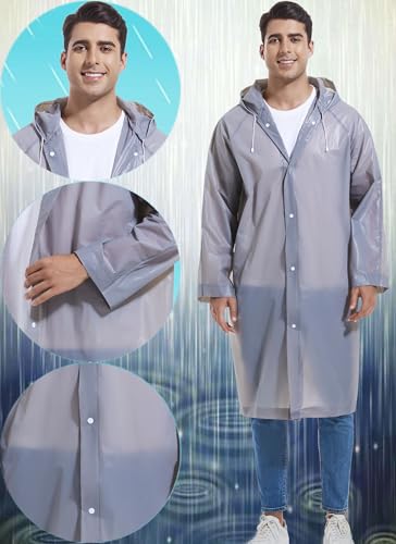 2-Pack Reusable Rain Ponchos for Adults, HOOMBOOM Raincoats Emergency for Women/Men with Drawstring and Sleeves - color: Grey
