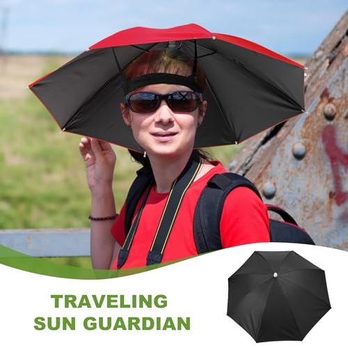 Umbrella Hat, Fishing Hat Hands Free Waterproof Adjustable Sun | Rain Cap Elastic Band Fit Camping - color: Black/Gray