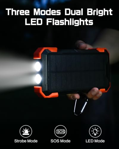 GOODaaa Solar Power Bank 24000mAh, Portable Charger with 4 Built-in Cables, Fast Charging 5 Outputs 2 Inputs Battery Pack, Thermometer & SOS Flashlight for iPhone 17/16, Samsung, All Cell Phones - color: Orange