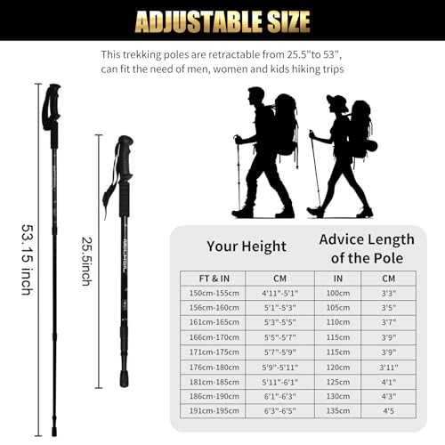 2 Pack Foldable Trekking Hiking Poles, Aluminum Telescopic Nordic Walking Sticks with Anti-Shock and Quick Lock - color: Black