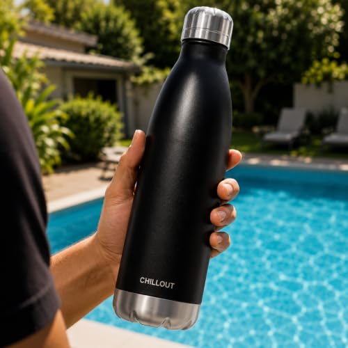 CHILLOUT LIFE 25oz Insulated Stainless Steel Water Bottle, Leak Proof - color: Matte Black
