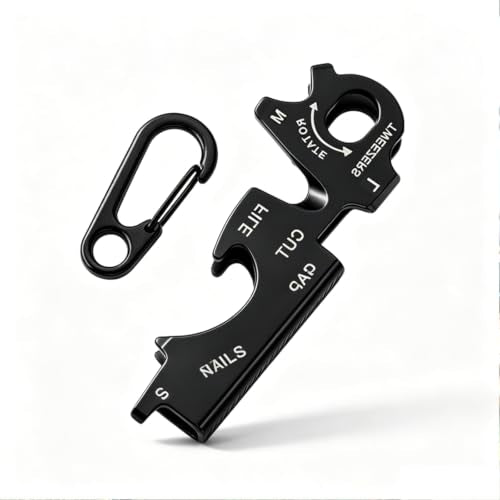 8-in-1 EDC Multi-Tool Keychain with Carabiner Clip, Heavy Duty Pocket Tool with Screwdrivers, Bottle Opener, Cutter & Survival Functions, 1 Pack (Black) - color: Black