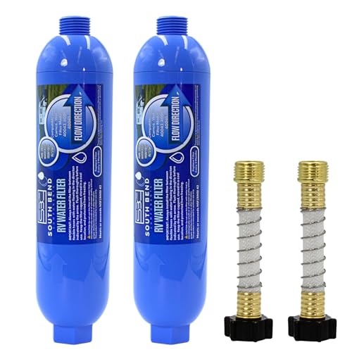 South Bend Components Reverse Osmosis (RO) Camper/RV/Boat/Yacht Water Inline Filter- NSF Certified! Includes ¾” Flexible Hose Protector, Compatible with Camco Water Filter, 40043, 40013, 4004 (2-Pack) - style: 2