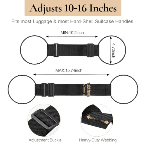 Luggage Connector Straps for Suitcases, Adjustable Add-a-Bag Belt 2 Pack | Multi-Use Strong Elastic Fastening Luggage Straps, Attach Carry-On, Backpack & Handbag, Hands Free Travel Essential, Black