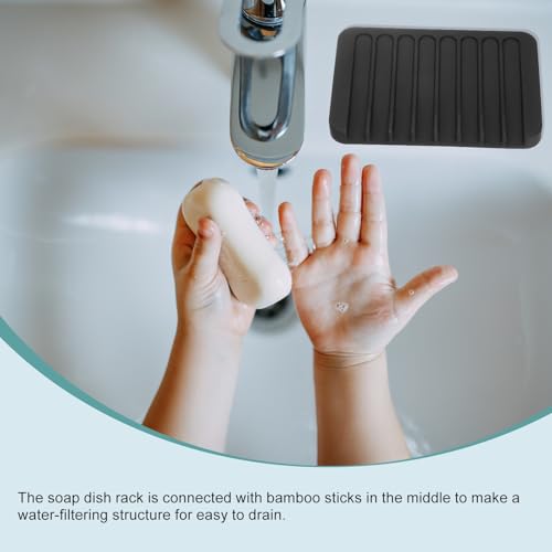 uxcell 2 Pcs Self Draining Silicone Soap Dish, Soap Tray with Drainage for Bathroom Shower Kitchen Sink, 4.5" x 3.1" x 0.4", Black - color: Black