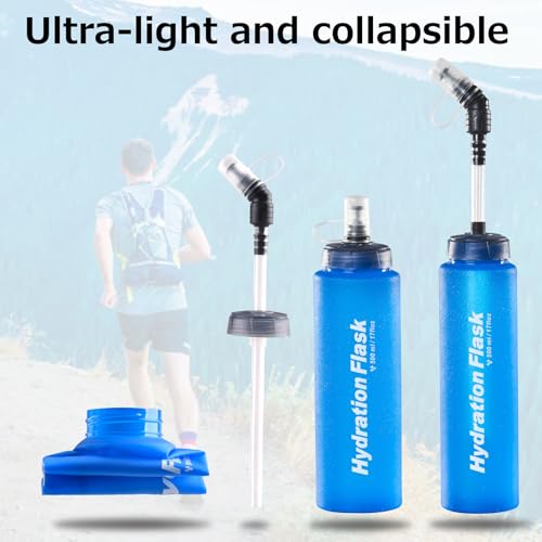 Azarxis TPU Soft Flask Collapsible Water Bottles BPA-Free 250ml 350ml 500ml for Hydration Vest Pack Running Hiking Cycling Climbing - color: Blue 500ml / 16.9oz - 2 Pack