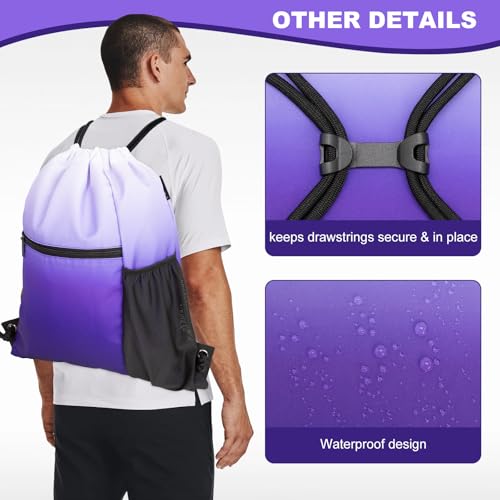 HOLYLUCK Men & Women Outdoor Sport Gym Sack Waterproof Drawstring Backpack Bag (Standard with drawstring, Gradient Purple) - color: Gradient Purple, style: Standard With Drawstring