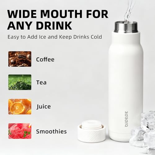 BJPKPK 21 oz Insulated Water Bottle, Leakproof Stainless Steel Flask | Double Wall Vacuum, Keeps Hot/Cold, Metal, BPA Free, Dishwasher Safe, Slim, Cupholder, Narrow, Reusable, White - color: White