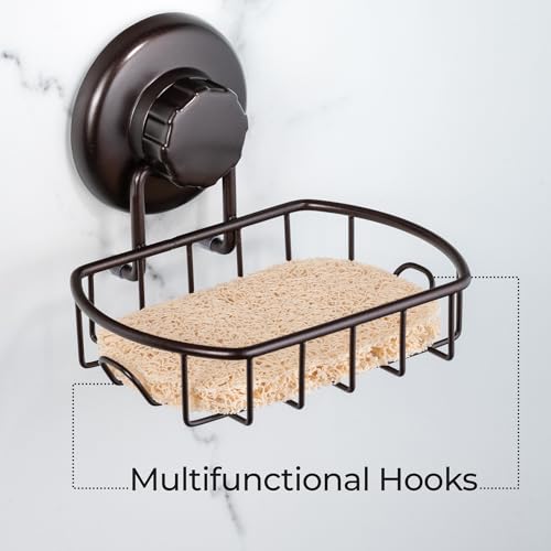 HASKO Suction Cup Soap Dish for Shower Wall, Rustproof Stainless Steel, Shower Soap Holder with Hooks and Soap Saver, Bronze - color: Bronze