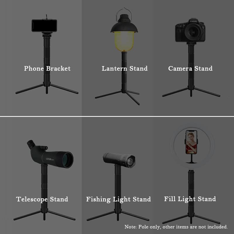 HUIOP BBQ Lantern Stand, Aluminum Lantern Stand Camping Lamp Pole Foldable Light Support Holder Lamp Bracket Camera Phone Tripod Stand for Picnic Hiking Backpacking Fishing Garden BBQ