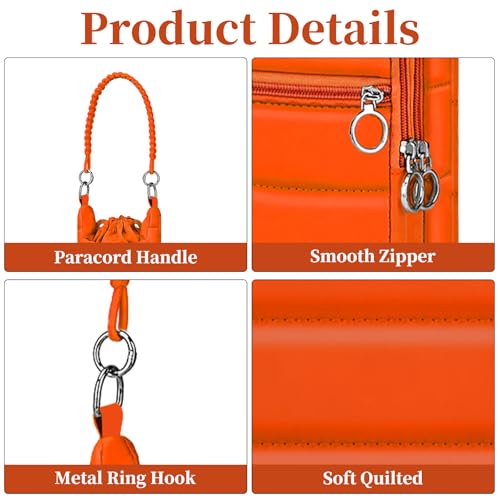 bvya Puffer Water Bottle Holder Quilted Sports Pouch Bag with Adjustable Shoulder Strap & Paracord Handle - color: Orange