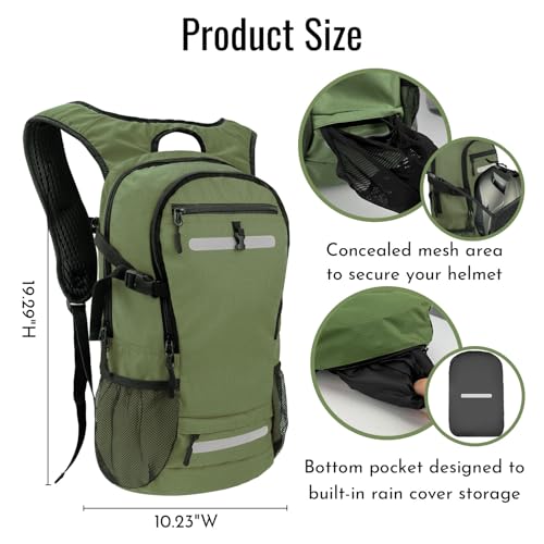 Zavothy 20L Multipurpose Hiking Backpack with 3L Water Bladder – Durable Hydration Backpack with Insulated Bladder Compartment, Hidden Helmet Holder & Rain Cover – for Hiking, Commuting, and Camping - color: Army Green