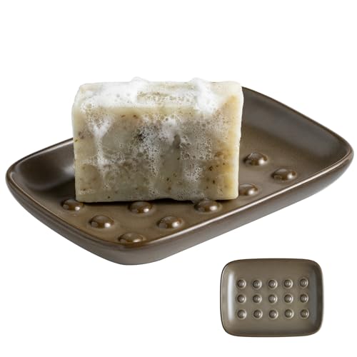 Miamolo Soap Dish for Shower, Bar Soap Holder, Raised Design No Mushy Soap | Space-Saving Soap Saver | Ceramic, Non-Slip, Dishwasher Safe | Fits Shower, Tub, Kitchen Sink | Farmhouse Rustic Decor, Brown - color: Brown, size: Floating Point Design