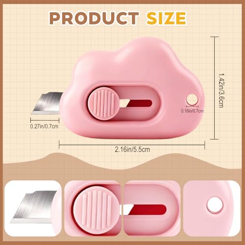 Box Cutter Retractable,Package Opener, Easy Slide Retractable Cute Box Cutter for for opening daily express boxes,packages and more (3 Pcs Cloud Mini Cutter)