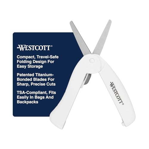 Westcott Travel Safe Titanium-Bonded Mini Folding Scissors for Fabric and Paper, TSA Compliant and Portable for Crafting, Sewing Supplies, & More
