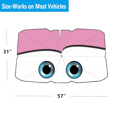Windshield Sun Shade 2025 Car Accessories 100% Blackout Car Front Windsow Shades Umbrella Automotive Sun Visor Block Heat Insulation Protection (Pink Eyes) - color: Pink