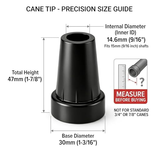 4-Pack Cane Tips, 9/16 Inch (15mm) Rubber Replacement Tips