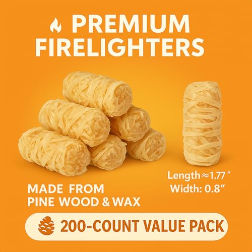 200 PCS Natural Wax & Sawdust Fire Starters | All-Weather Charcoal Starters for Campfires, Grill, Fire Pit, Indoor Fireplaces, BBQ, Wood Stove, Smoker - size: 200 PSC Fire Starter